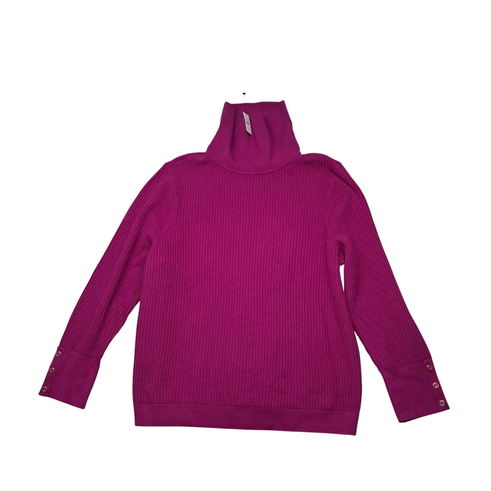 NWT Talbots Ribbed Turtleneck Sweater Womens 3X Pink Fuchsia Button Cuff Classic